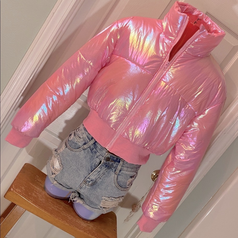 EN MERCI Shimmering Pink Women's Puffer Jacket ObO - Picture 4 of 13